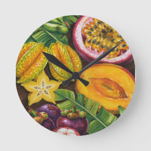 Tropical Fruit Art Exotic Kitchen Décor Round Clock