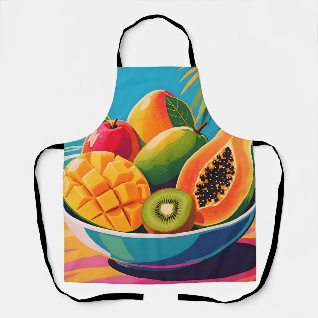 Tropical Fruit Bowl Illustration Apron (Front)