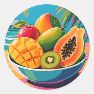 Tropical Fruit Bowl Illustration Classic Round Sticker