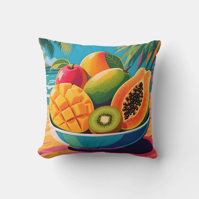 Tropical Fruit Bowl Illustration Cushion (Front)
