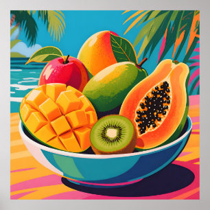 Tropical Fruit Bowl Illustration Poster