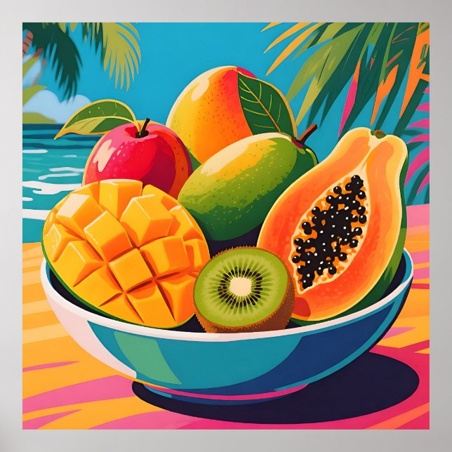 Tropical Fruit Bowl Illustration Poster (Front)