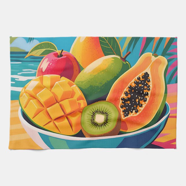 Tropical Fruit Bowl Illustration Tea Towel (Horizontal)