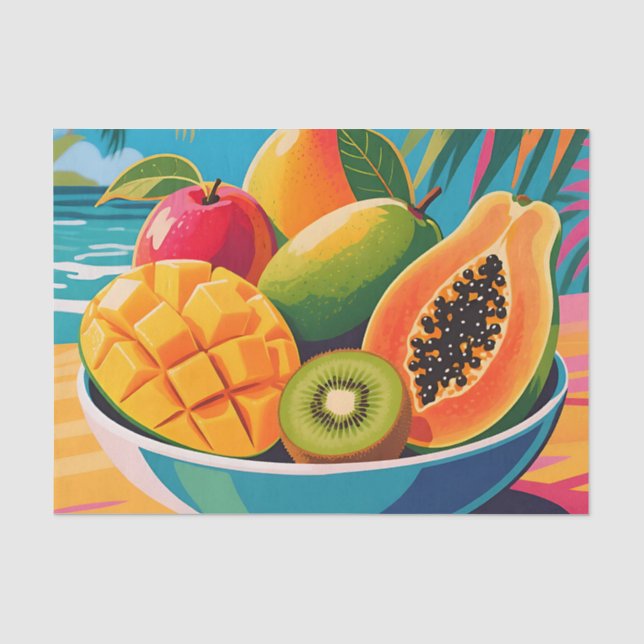 Tropical Fruit Bowl Illustration Tissue Paper (Front)