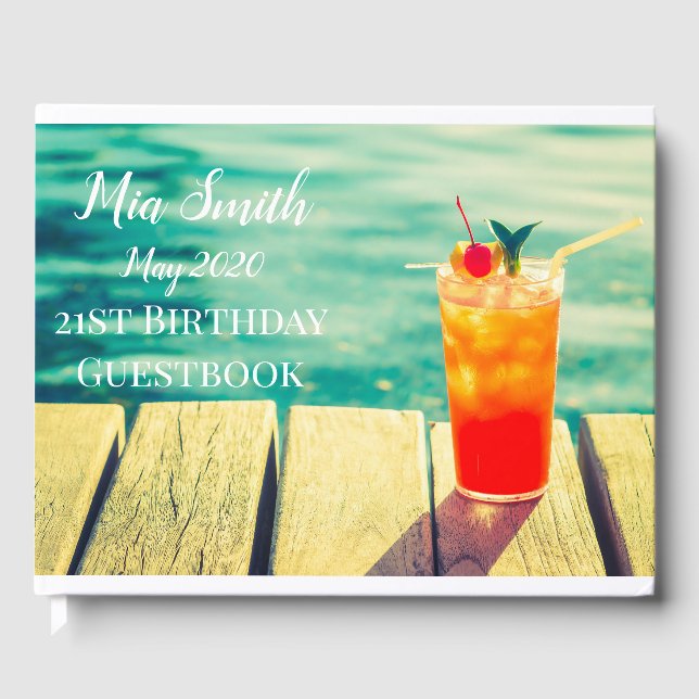 Tropical Fruit cocktail pool 21st birthday Guest Book (Front)