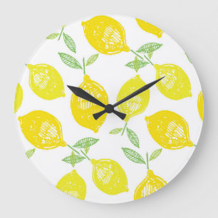 Tropical Fruit Doodle Pattern Large Clock