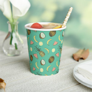 Tropical Fruit Doodle Pattern Paper Cups