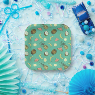 Tropical Fruit Doodle Pattern Paper Plate