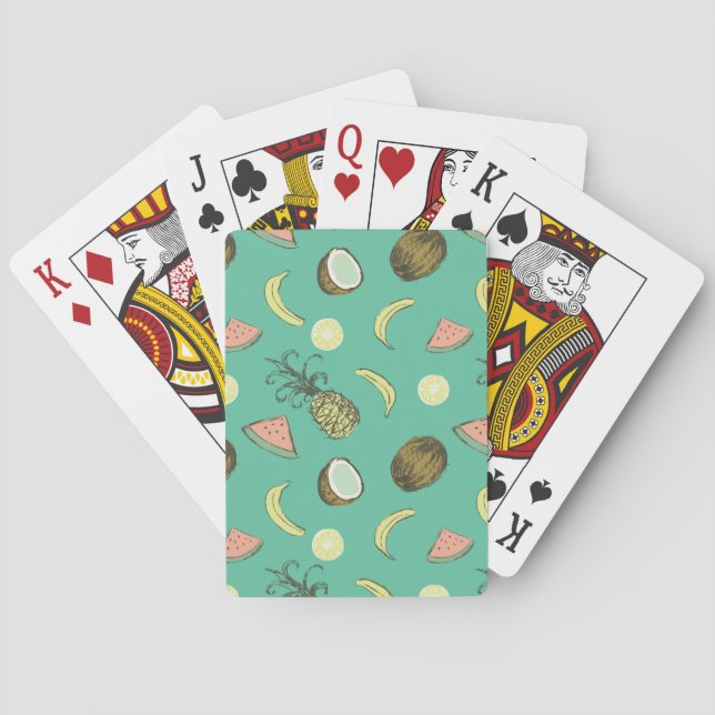 Tropical Fruit Doodle Pattern Playing Cards (Back)