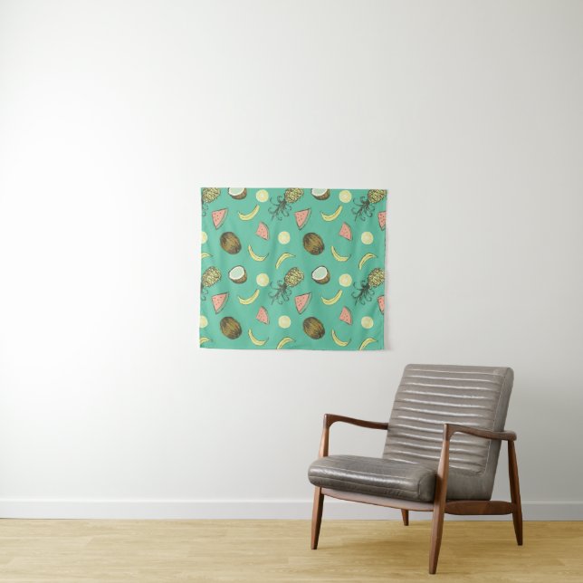 Tropical Fruit Doodle Pattern Tapestry (In Situ (Horizontal))