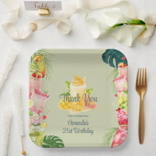 Tropical Fruit Drinks Pool Party Adult Birthday Paper Plate