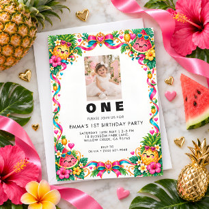 Tropical Fruit First Birthday Photo Party Invitation