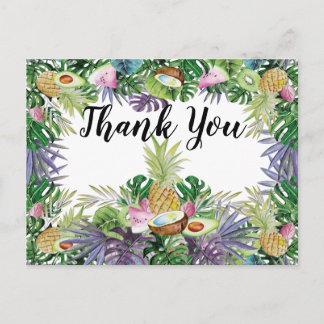 Tropical Fruit | Greenery Party Thank You Postcard