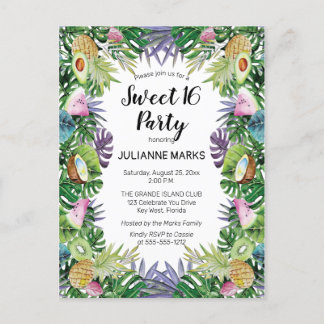 Tropical Fruit | Greenery Summer Sweet 16 Party Invitation Postcard