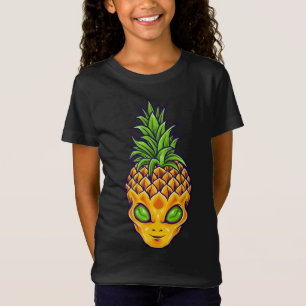 Tropical Fruit Hawaiian UFO Green Eyed Alien Pinea T-Shirt