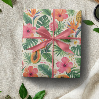 Tropical Fruit & Hibiscus Paradise Wrapping Paper