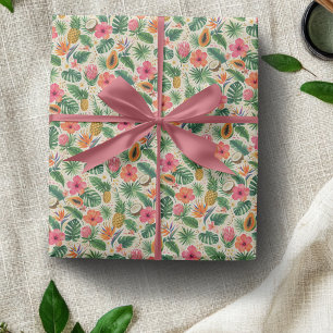 Tropical Fruit & Hibiscus Paradise Wrapping Paper