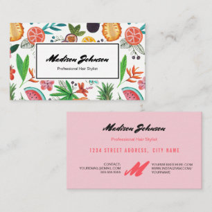 Tropical Fruit Monogram Custom Business Cards