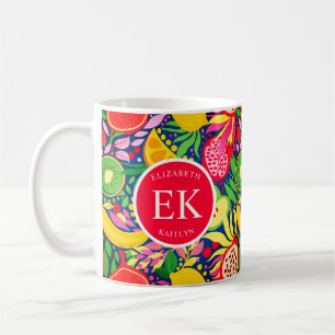 Tropical Fruit Monogram Watercolor Summer Pattern Coffee Mug