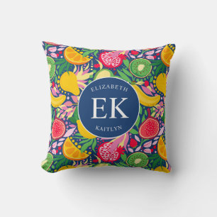 Tropical Fruit Monogram Watercolor Summer Pattern Cushion