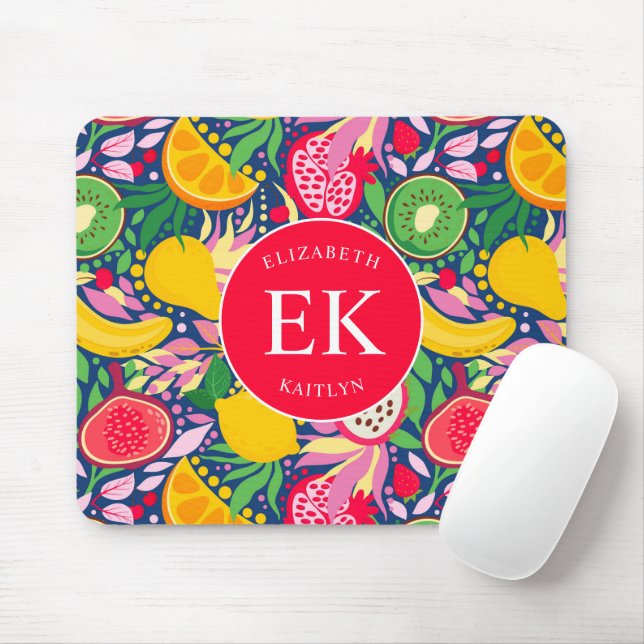Tropical Fruit Monogram Watercolor Summer Pattern Mouse Pad (With Mouse)
