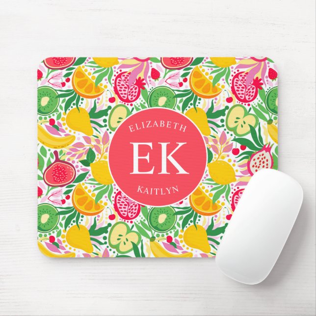 Tropical Fruit Monogram Watercolor Summer Pattern Mouse Pad (With Mouse)