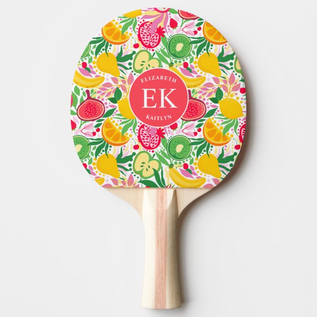 Tropical Fruit Monogram Watercolor Summer Pattern  Ping Pong Paddle (Front)