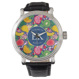 Tropical Fruit Monogram Watercolor Summer Pattern Watch
