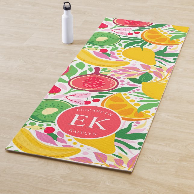 Tropical Fruit Monogram Watercolor Summer Pattern  Yoga Mat (In Situ)