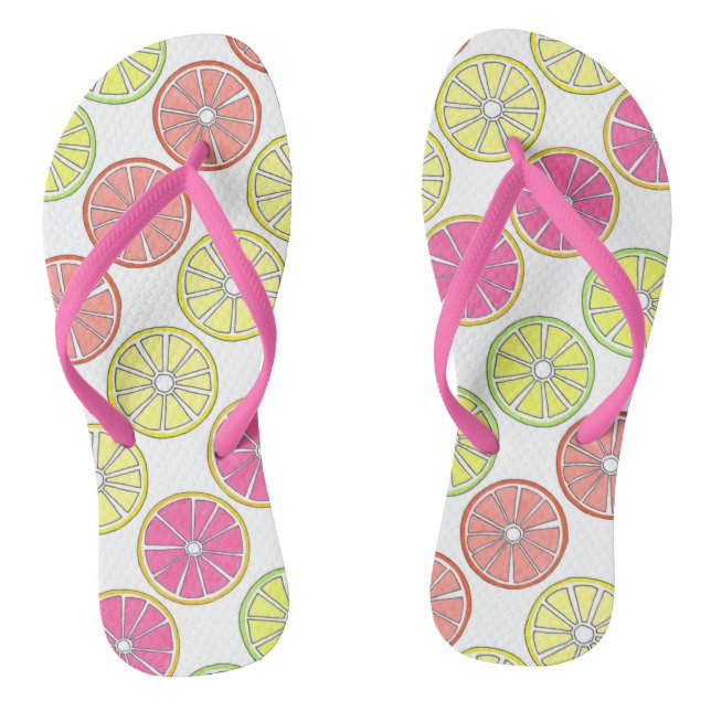 Tropical Fruit Orange Lemon Lime Grapefruit Slices Jandals (Footbed)