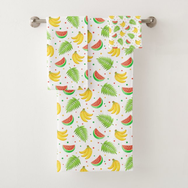 Tropical Fruit Polka Dot Pattern Bath Towel Set (Insitu)