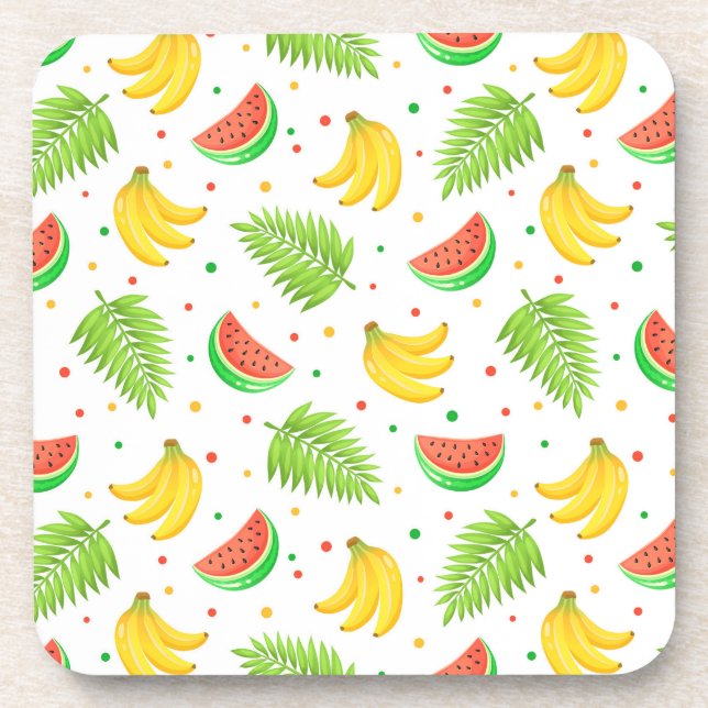 Tropical Fruit Polka Dot Pattern Coaster (Front)