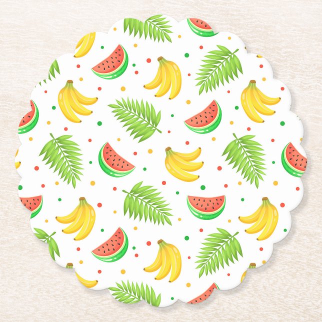 Tropical Fruit Polka Dot Pattern Paper Coaster (Front)