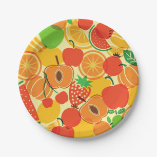 tropical fruit salad citrus apple strawberry paper plate