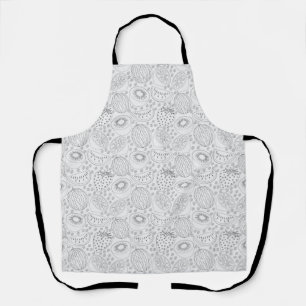 Tropical fruit seamless pattern black and white apron