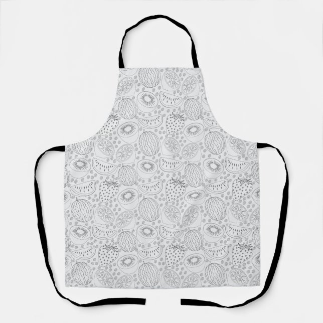 Tropical fruit seamless pattern black and white apron (Front)