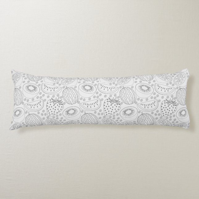 Tropical fruit seamless pattern black and white body cushion (Front)