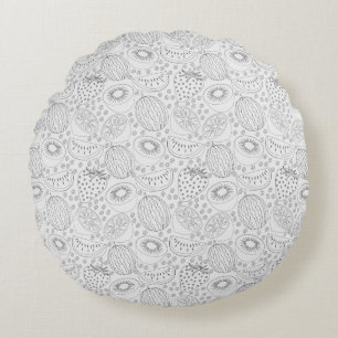 Tropical fruit seamless pattern black and white round cushion