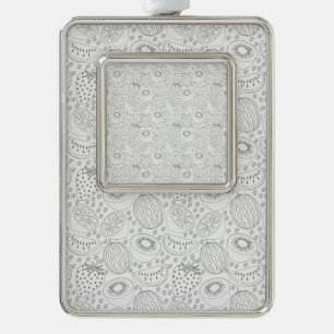 Tropical fruit seamless pattern black and white silver plated framed ornament
