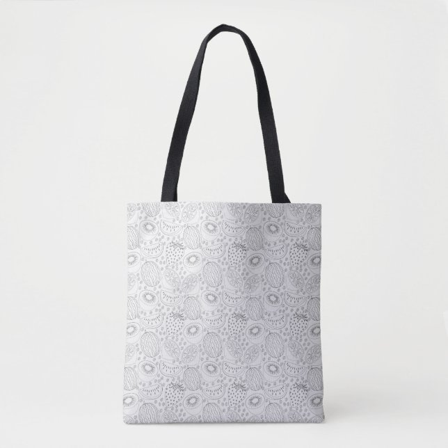 Tropical fruit seamless pattern black and white tote bag (Front)