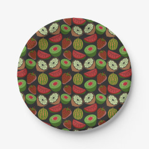 Tropical fruit seamless pattern colourful paper plate