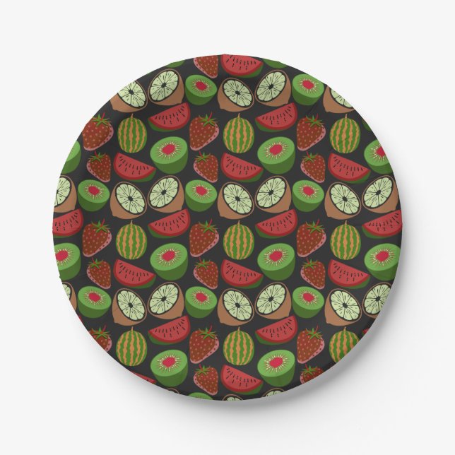 Tropical fruit seamless pattern colourful paper plate (Front)