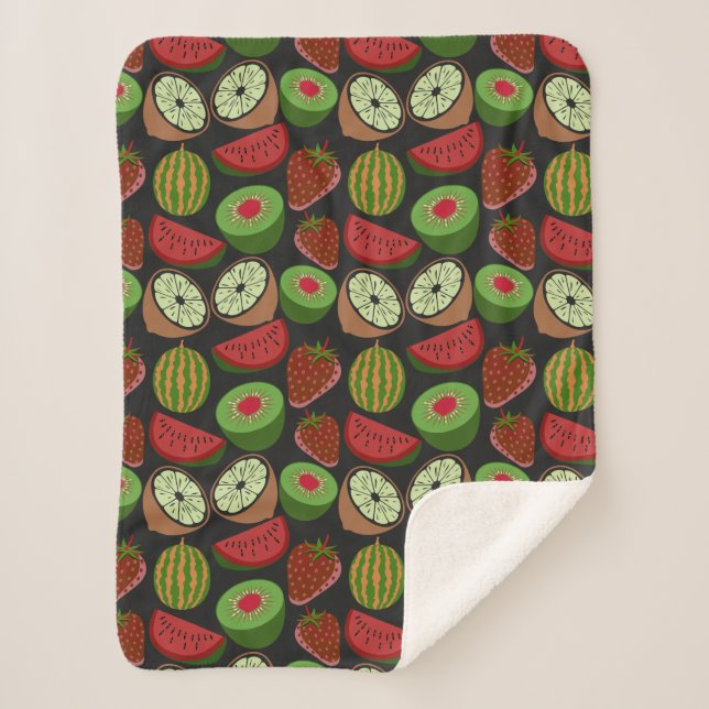 Tropical fruit seamless pattern colourful sherpa blanket (Front)