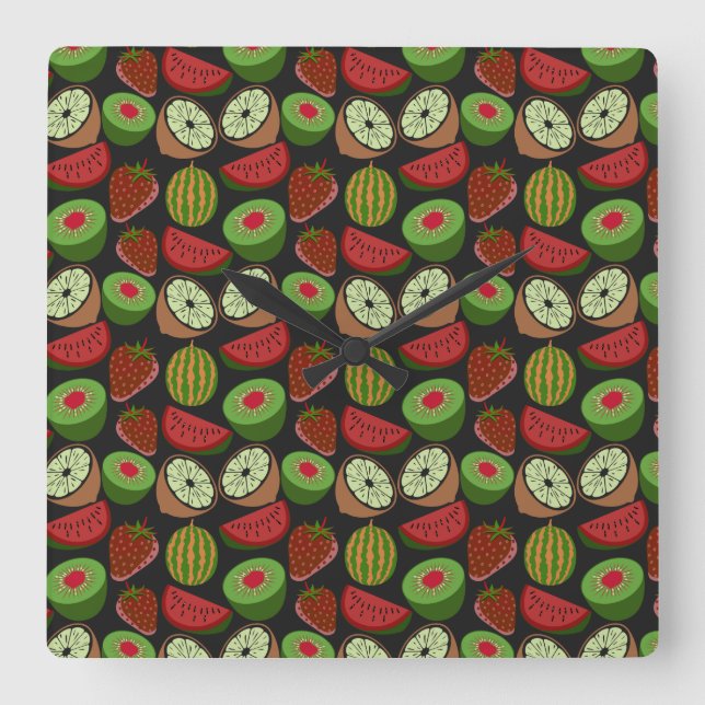 Tropical fruit seamless pattern colourful square wall clock (Front)