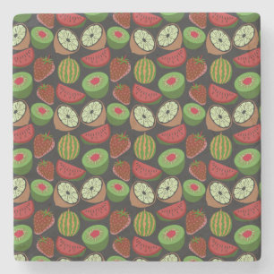 Tropical fruit seamless pattern colourful stone coaster