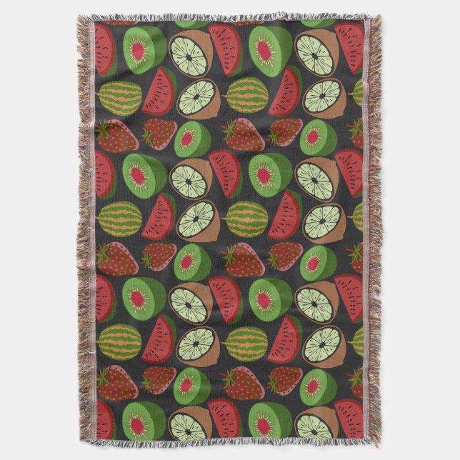 Tropical fruit seamless pattern colourful throw blanket (Front Vertical)