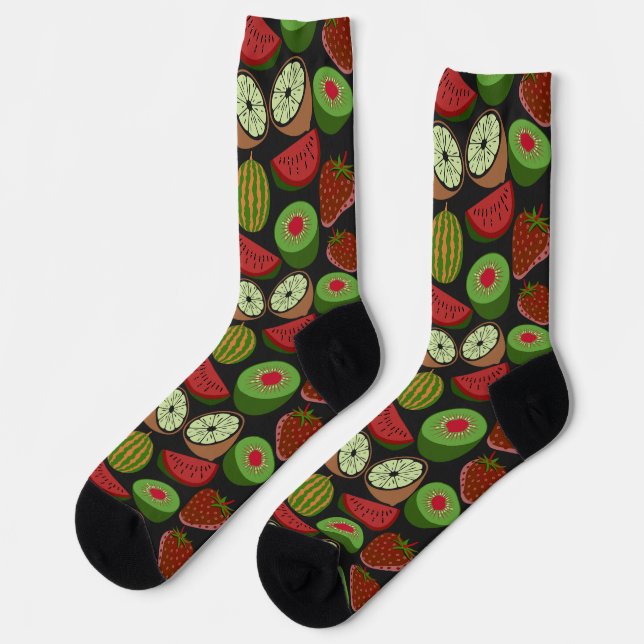 Tropical fruit seamless pattern colourful wrapping socks (Left)