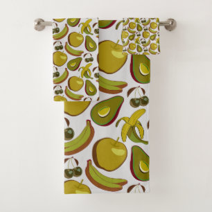Tropical fruit seamless pattern yellow and white bath towel set