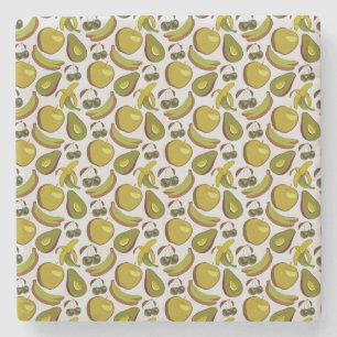 Tropical fruit seamless pattern yellow and white stone coaster