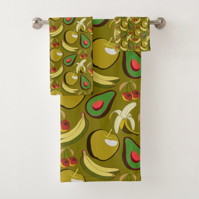 Tropical fruit seamless pattern yellow bath towel set (Insitu)